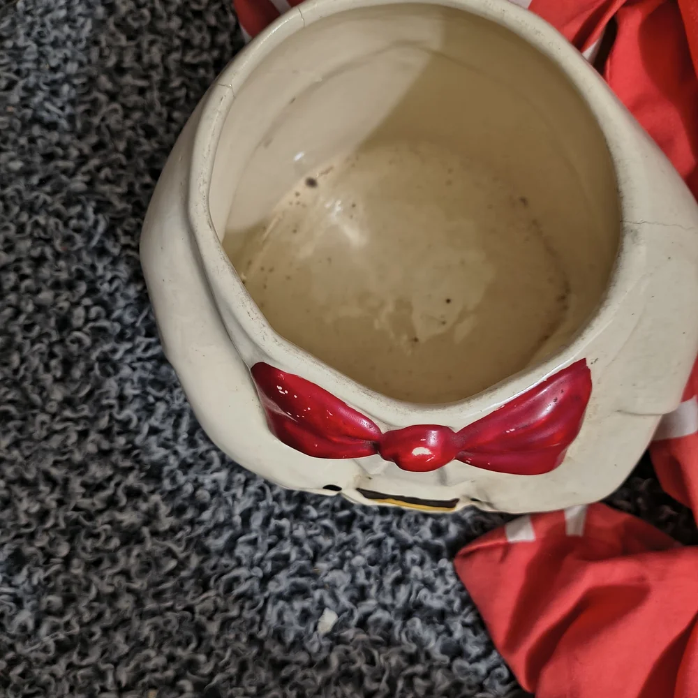 Mccoy Cream Dog Treat Jar with Red Bow and Black Details